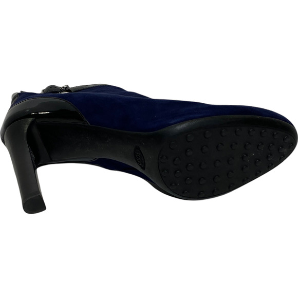 Tod's Women Boots Navy Suede Velvet Patent Leather Ankle Booties Zip 9.5 / 41 - Picture 8 of 8